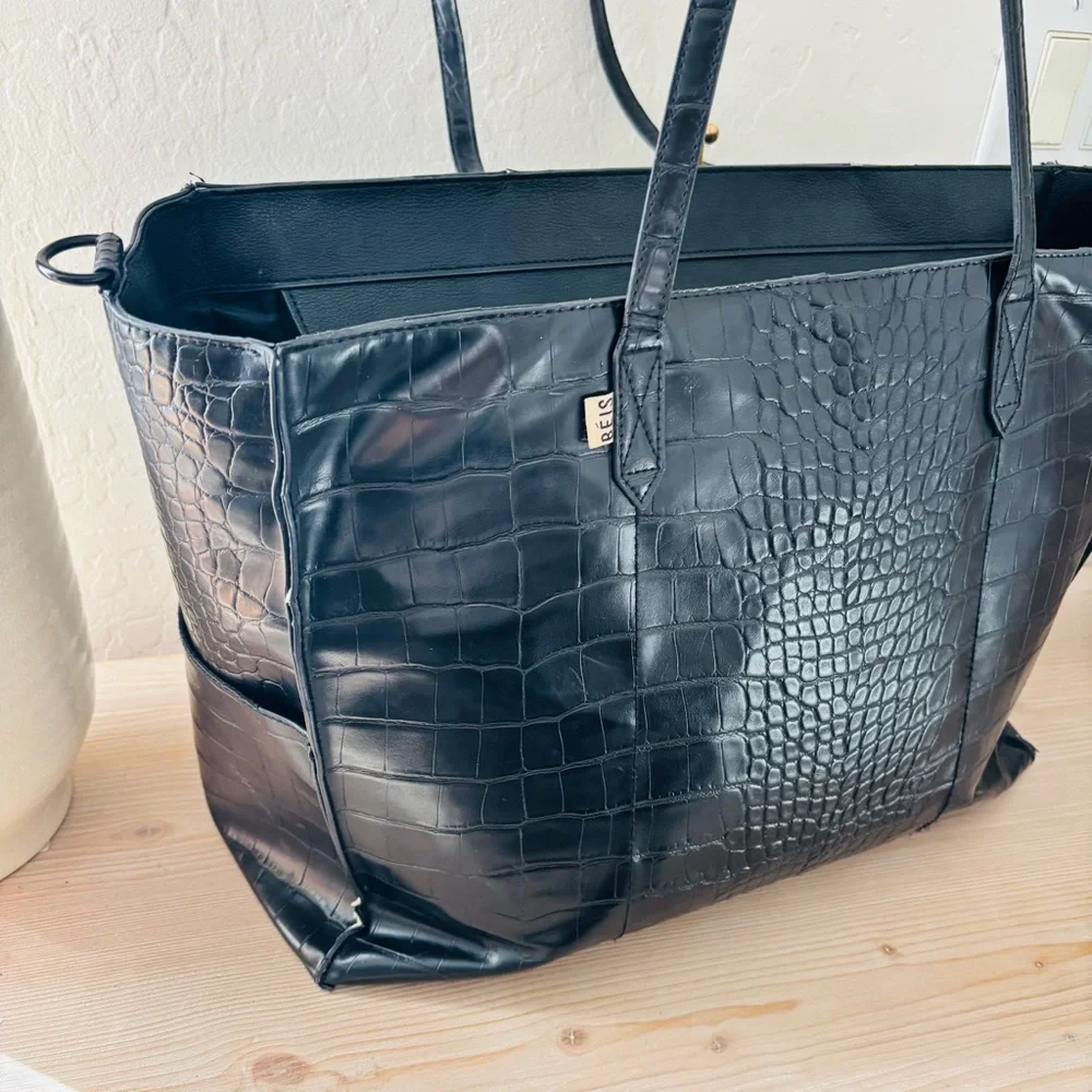 Beis Work Tote‎ Oversized Elegant Black Crocodile-Embossed Tote Bag Women’s